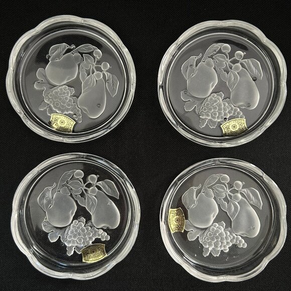 Vintage Val St Lambert Clear Crystal Brussels Intaglio Coasters Set of 4 - Picture 1 of 9